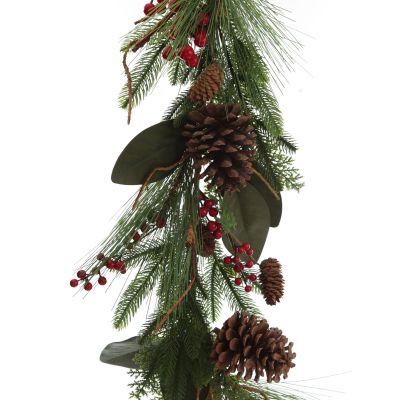 Pinecone and Red Berry Mixed Leaf Christmas Garland